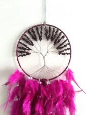 Düş Kapanı Tel Sarma İncili Hayat Ağacı Doğaltaş Kuş Tüylü Rüya Kapanı Duvar Süsü - 3