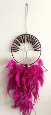 Düş Kapanı Tel Sarma İncili Hayat Ağacı Doğaltaş Kuş Tüylü Rüya Kapanı Duvar Süsü - 5