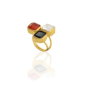 Kadir Jewellery 22 Ayar Altın Kaplama Zirkon Taşlı Ayarlanabilir Renkli Taşlı Yüzük - 1