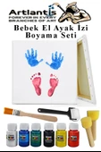 Bebek El Ayak İzi Tuval Boyama Seti 1 Paket Parmak Boyası Zemin Fırça Rulo Fırça Ponpon Fırça Hatıra Seti - 1