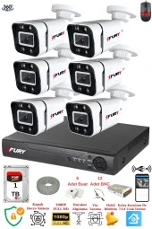 FURY 6 Kameralı Full Hd Gece Renkli - Su Geçirmez Ultra Led Güvenlik Kamerası Seti 1TB thumbnail 2