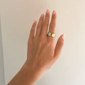 Çelik Alyans Yüzük Altın Kaplama Baklava Model YZK-380 thumbnail 2