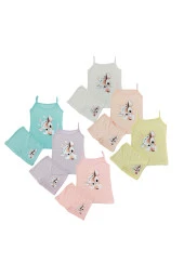 6 lı Kız Bebek & Çocuk Pamuk Likralı Renkli  Atlet  Boxer  Takım thumbnail 1