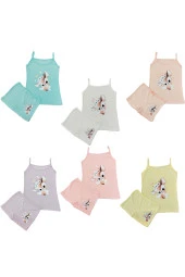 6 lı Kız Bebek & Çocuk Pamuk Likralı Renkli  Atlet  Boxer  Takım thumbnail 2