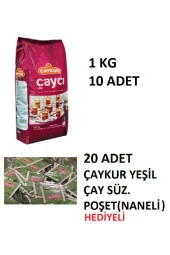 ÇAYCI 1KG X 10 ADET + 20 ADET ÇAYKUR YEŞİL BARDAK POŞET ÇAY NANELİ HEDİYELİ - 1