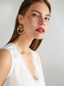 Faik Sönmez Dantel Detaylı V Yaka Kolsuz Kadın T-Shirt - Minimalist - 9