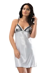 Beyaz Saten Gecelik, Siyah Dantelli Gecelik thumbnail 1