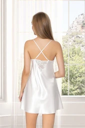 Kadın Siyah Saten Çeyiz Seti 6 Parça Dantelli Sabahlık Gecelik Pijama Şortlu Takım thumbnail 2