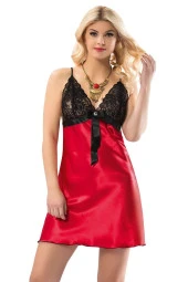 Kadın Kırmızı Siyah 383 Dantelli Saten Gecelik thumbnail 1