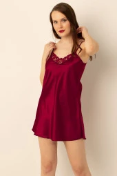 V Yaka Dantel Detaylı Saten Gecelik thumbnail 1