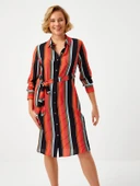 Faik Sönmez Midi Gömlek Elbise - Çizgili Desen - Minimalist Stil - 1