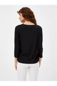 Faik Sönmez Kadın Minimalist Oversize V Yaka 3/4 Kol Bluz - 7