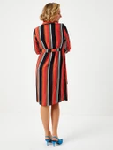 Faik Sönmez Midi Gömlek Elbise - Çizgili Desen - Minimalist Stil - 8