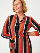 Faik Sönmez Midi Gömlek Elbise - Çizgili Desen - Minimalist Stil - 9