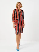 Faik Sönmez Midi Gömlek Elbise - Çizgili Desen - Minimalist Stil - 7