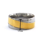 Çelik Alyans Yüzük Altın Kaplama Cift Renk Düz Model YZK-392 thumbnail 3