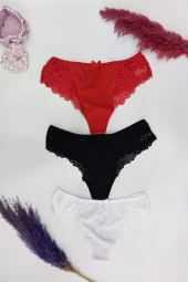 3'lü Dantelli Kadın Külot Üçgen Kalıp Tanga Kadın Külot thumbnail 1
