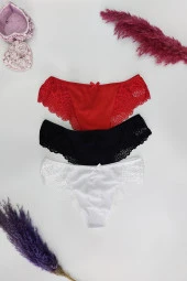 3'lü Dantelli Kadın Külot Üçgen Kalıp Tanga Kadın Külot thumbnail 3