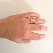 Çelik Alyans Yüzük Altın Renk Detaylı YZK-387 - 2