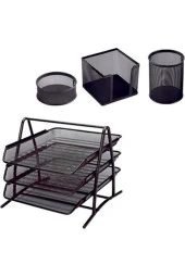 Metal Ofis Seti (file Metal 3'lü Evrak Rafı + Kalemlik + Ataşlık + Küpnotluk) thumbnail 1