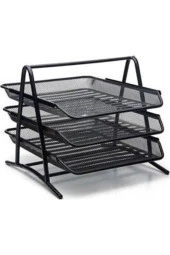 Metal Ofis Seti (file Metal 3'lü Evrak Rafı + Kalemlik + Ataşlık + Küpnotluk) thumbnail 2