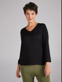 Faik Sönmez Minimalist V Yaka 3/4 Kol Kadın T-Shirt - Günlük Şıklık - 2