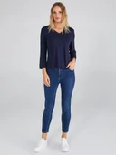 Faik Sönmez Minimalist V Yaka 3/4 Kol Kadın T-Shirt - Günlük Şıklık - 8