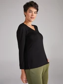 Faik Sönmez Minimalist V Yaka 3/4 Kol Kadın T-Shirt - Günlük Şıklık - 9