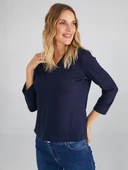 Faik Sönmez Minimalist V Yaka 3/4 Kol Kadın T-Shirt - Günlük Şıklık - 12