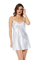 Beyaz Saten Gecelik Beyaz Renk Xl Beden thumbnail 1