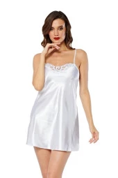 Beyaz Saten Gecelik Beyaz Renk Xl Beden thumbnail 2