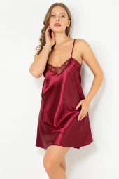 Ince Askılı Güpürlü Mini Saten Gecelik thumbnail 2