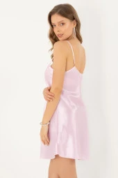 Ince Askılı Güpürlü Mini Saten Gecelik thumbnail 2