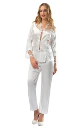 Derbars 1582 Saten Çeyizlik Pijama Takım Beyaz - 1