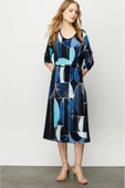Desen Kadın Midi Elbise - Geometrik Desen - 3/4 Kol thumbnail 1