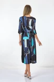 Desen Kadın Midi Elbise - Geometrik Desen - 3/4 Kol thumbnail 5