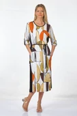Desen Kadın Midi Elbise - Geometrik Desen - 3/4 Kol thumbnail 7
