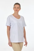 Seçil Kadın Oversize V Yaka Kısa Kol Minimalist T-Shirt - Günlük Kullanım - 8