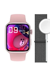 Gw67 Plus Series 7 Çift Kordon Modern Titreşim Özelikli Akıllı Saat Pembe - 1