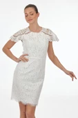 Ekol Dantelli Midi Elbise - Kısa Kol, Yuvarlak Yaka, Minimalist thumbnail 4