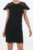 Ekol Dantelli Midi Elbise - Kısa Kol, Yuvarlak Yaka, Minimalist thumbnail 9