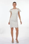 Ekol Dantelli Midi Elbise - Kısa Kol, Yuvarlak Yaka, Minimalist thumbnail 1