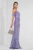 Explosion Tek Omuz Maxi Pırıltılı Gece Elbisesi - Özel Günler İçin thumbnail 8