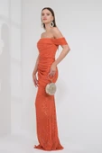 Explosion Tek Omuz Maxi Pırıltılı Gece Elbisesi - Özel Günler İçin thumbnail 3