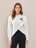 Unique Mode Minimalist Taş Detaylı Crop Kazak - 2