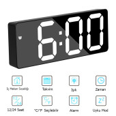 TechTic Masa Saati Derece Alarm Takvim Pil(Dahil Değildir)+Şarjlı Led Işıklı Dijital - 7