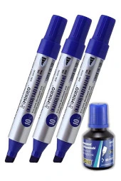 Mavi 10 mm Kesik Uçlu Markör Permanent Kalem 3 Adet ve Mavi Mürekkep 1 Adet Çuval Koli Kalemi - 1