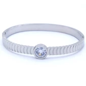 Çelik Kelepçe Bileklik Zirkon Taşlı Model BLZ-426 - 2