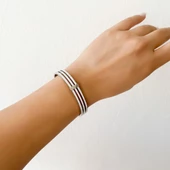 Çelik Kelepçe Bileklik 3 Sıra Taşlı BLZ-359 thumbnail 4