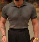 Erkek Fitilli Polo Yaka Triko T-Shirt - 1